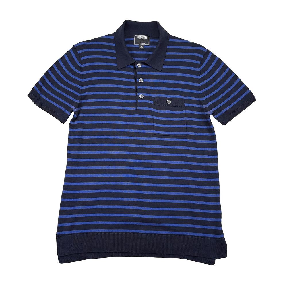 Todd Snyder Silk Cotton Knit Polo Mens S Navy Blue Striped Silk Preppy Luxury